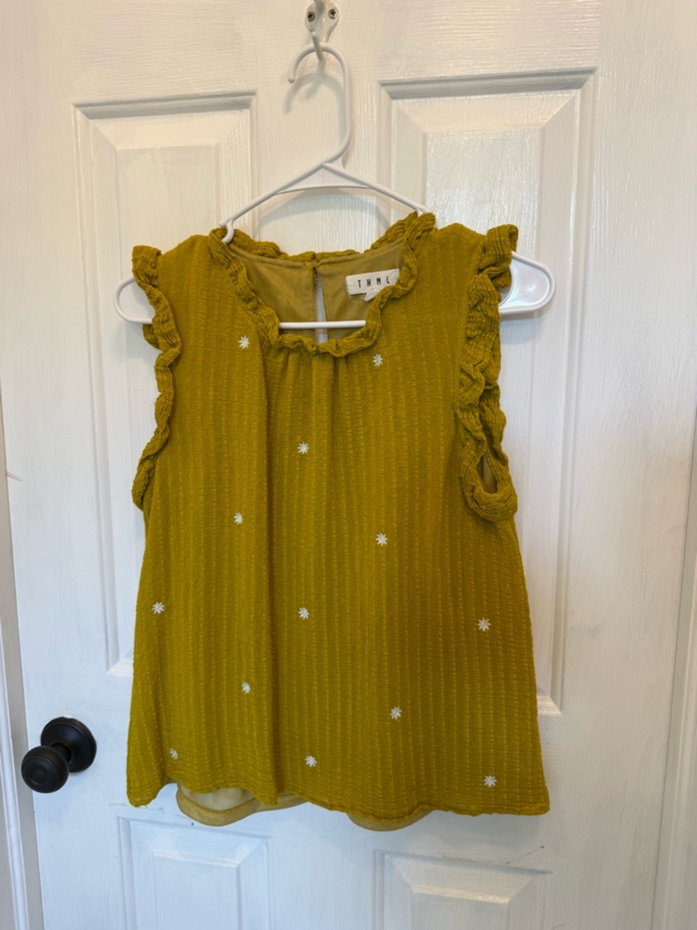 THML Chartreuse Ruffle Tank with Embroidery